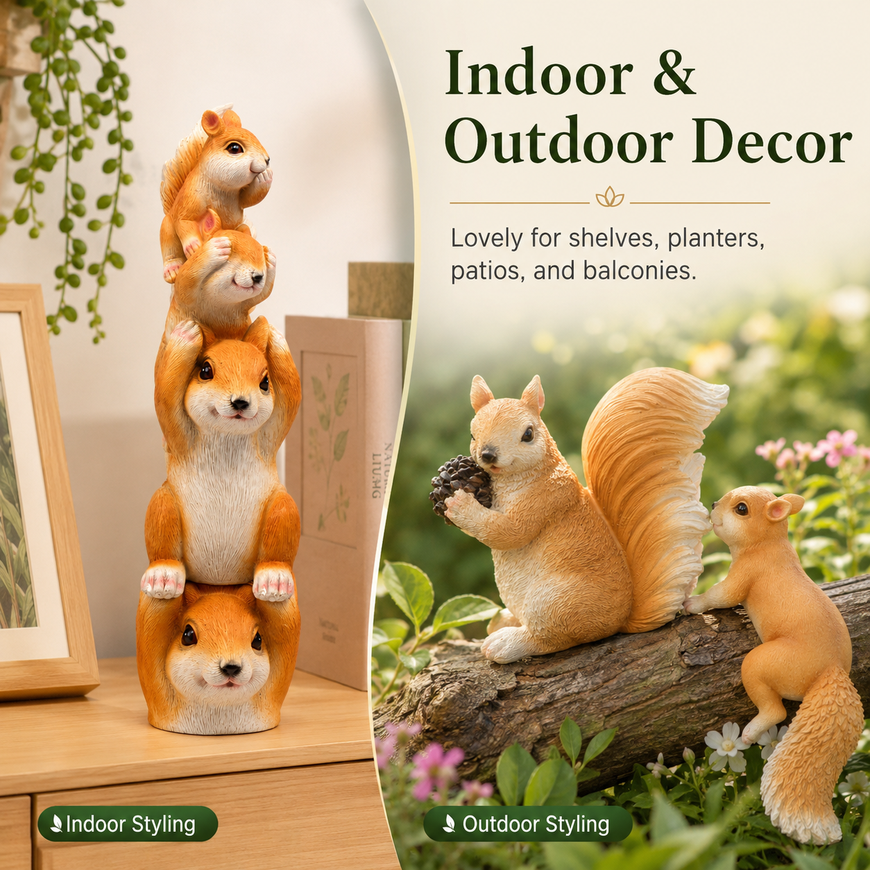 Cute Squirrel Garden Decor Figurines, 7-Style Woodland Outdoor Ornaments