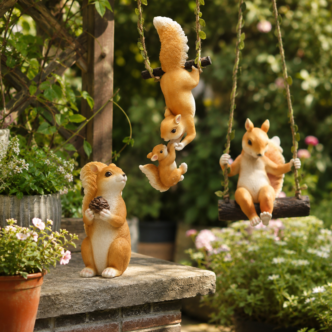 Cute Squirrel Garden Decor Figurines, 7-Style Woodland Outdoor Ornaments