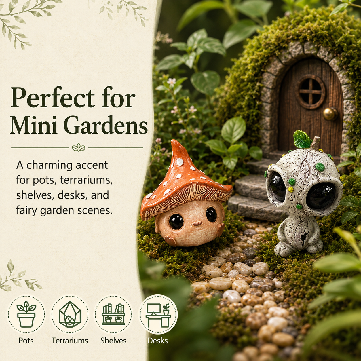 Mini Fairy Garden Figurines, Cute Alien Elf & Mushroom Elf Decor