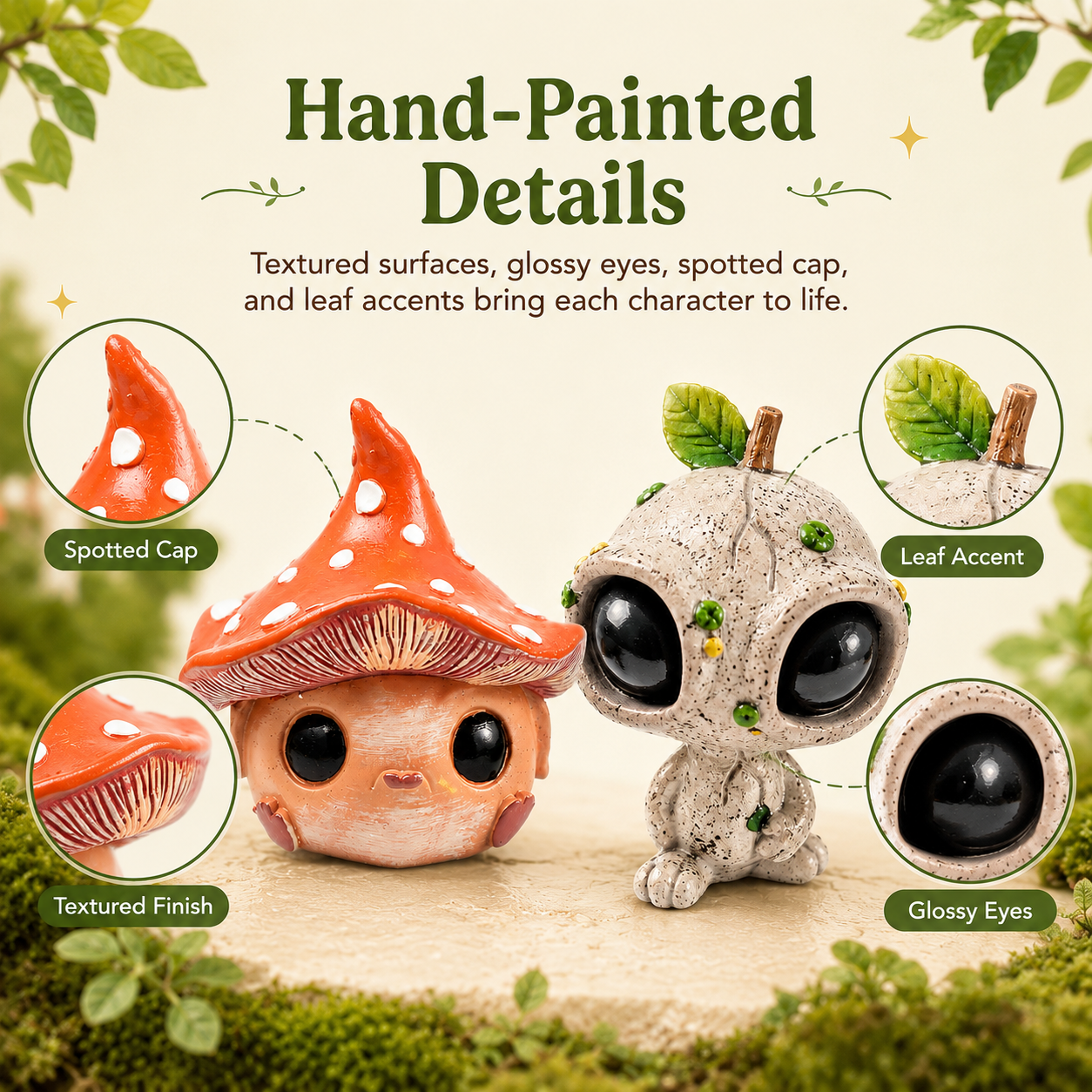 Mini Fairy Garden Figurines, Cute Alien Elf & Mushroom Elf Decor