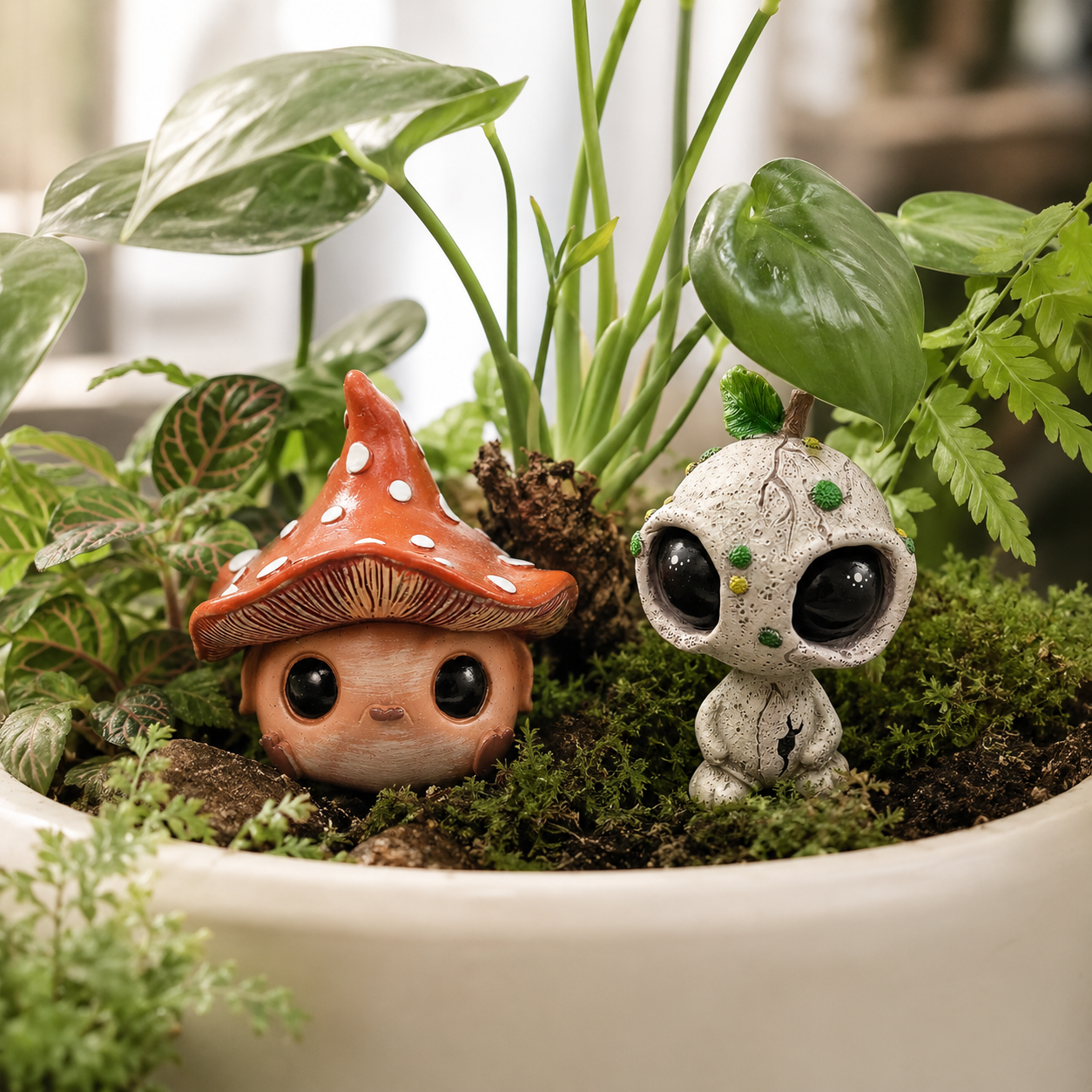 Mini Fairy Garden Figurines, Cute Alien Elf & Mushroom Elf Decor