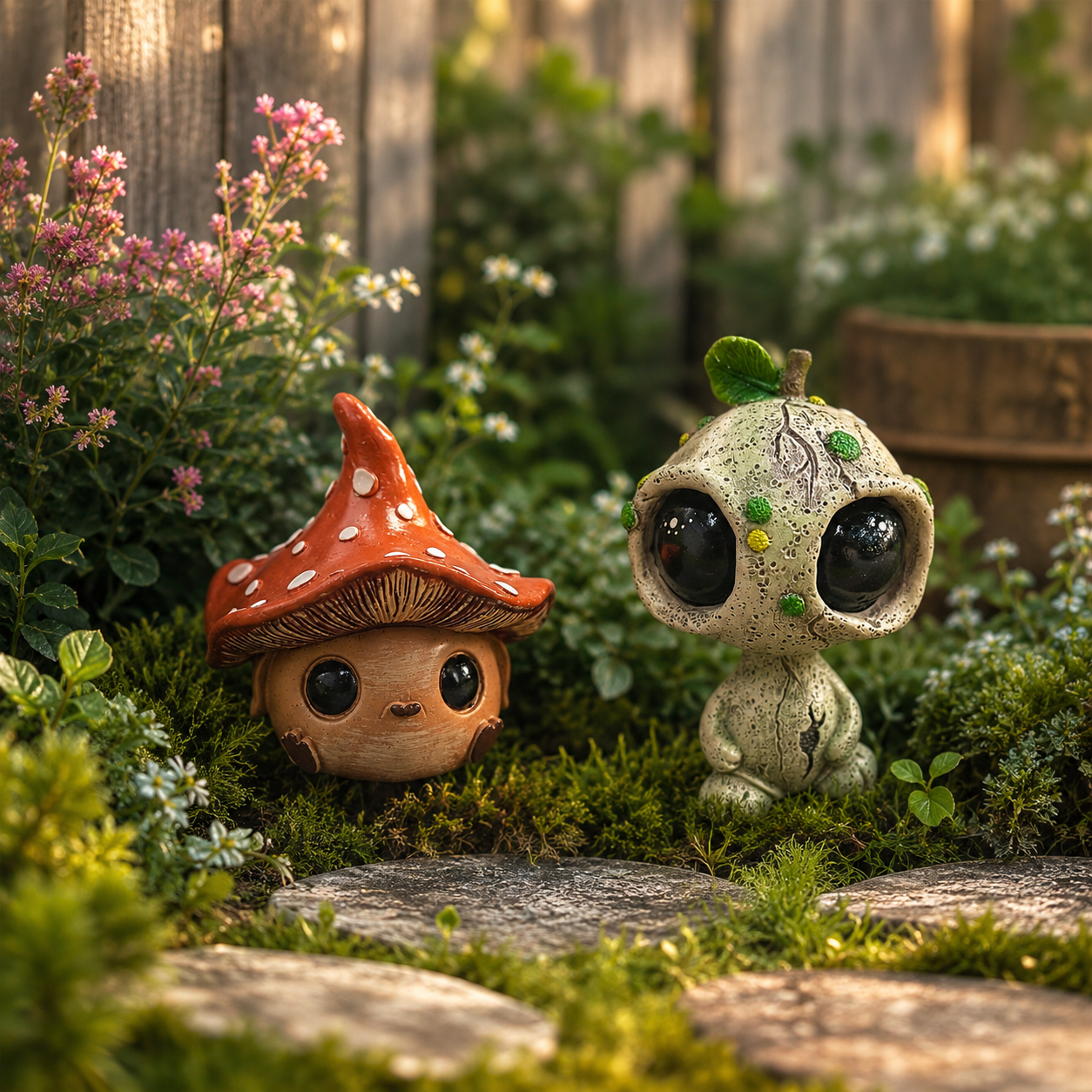 Mini Fairy Garden Figurines, Cute Alien Elf & Mushroom Elf Decor