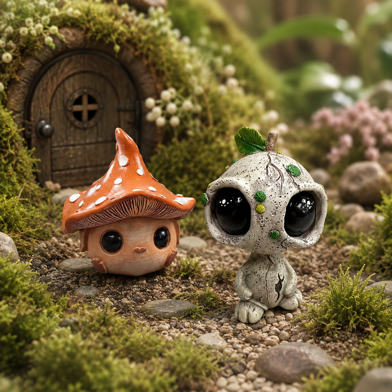 Mini Fairy Garden Figurines, Cute Alien Elf & Mushroom Elf Decor