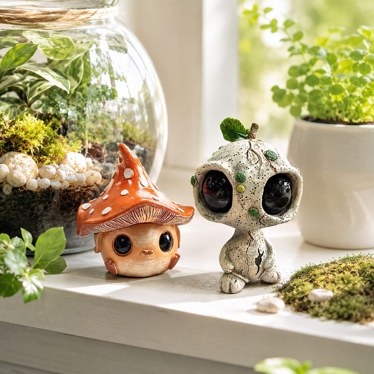 Mini Fairy Garden Figurines, Cute Alien Elf & Mushroom Elf Decor