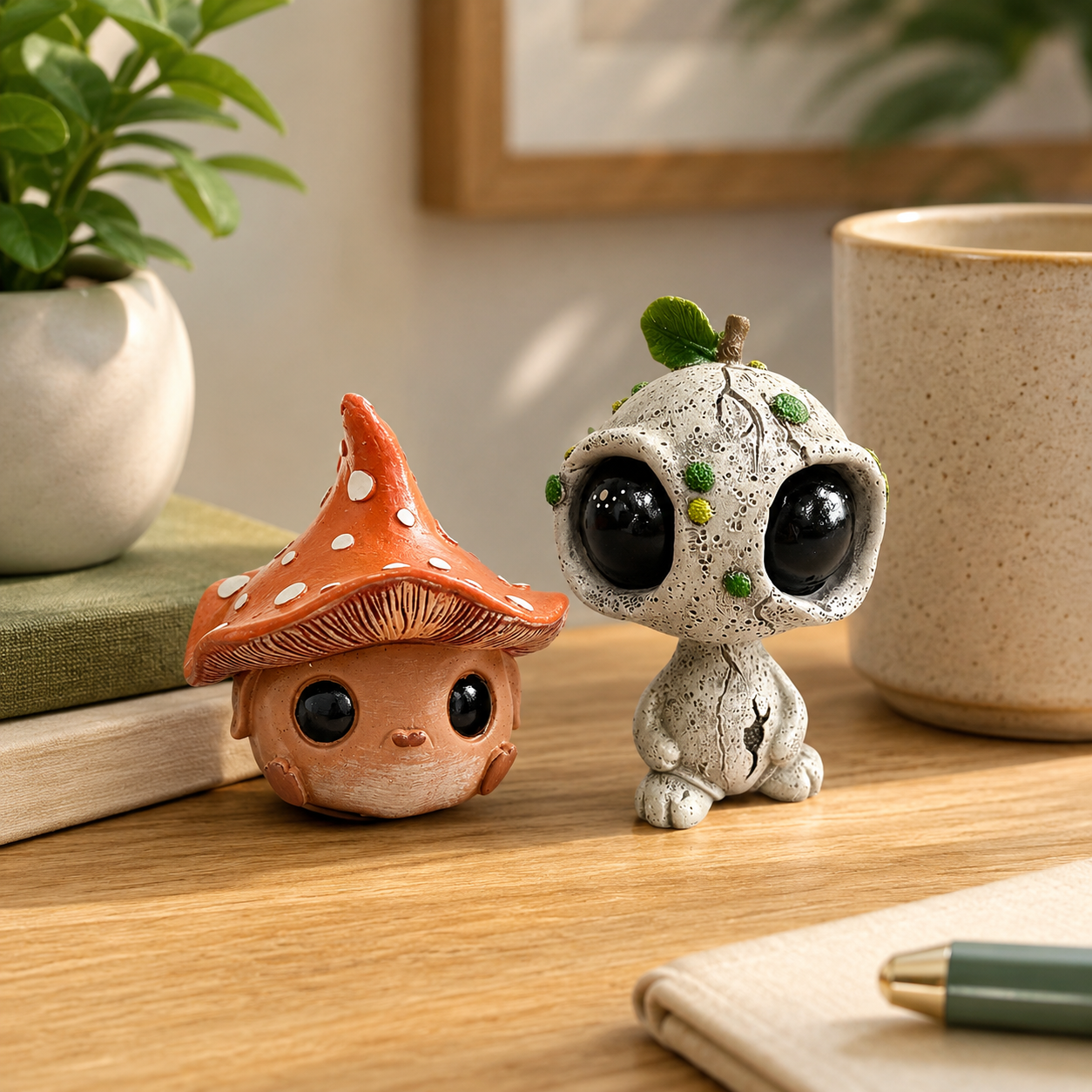 Mini Fairy Garden Figurines, Cute Alien Elf & Mushroom Elf Decor