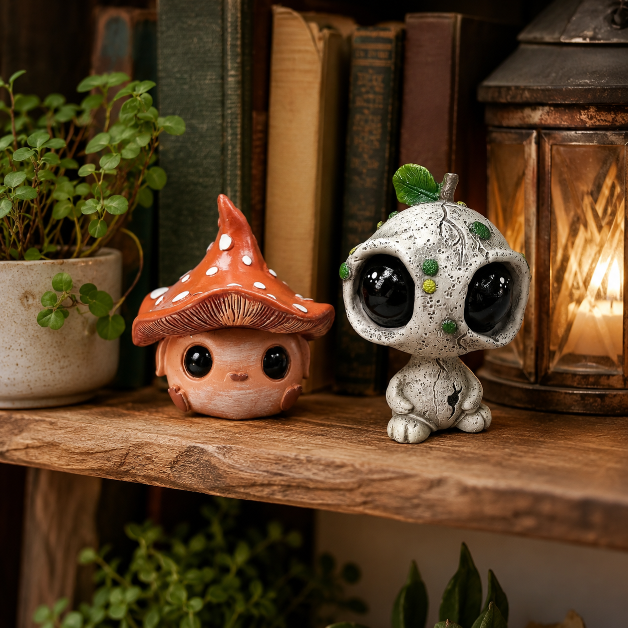 Mini Fairy Garden Figurines, Cute Alien Elf & Mushroom Elf Decor