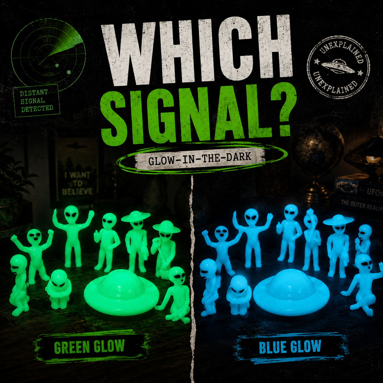 Glow-in-the-Dark Alien Figurine Set with UFO, Resin Mini Alien Decorations