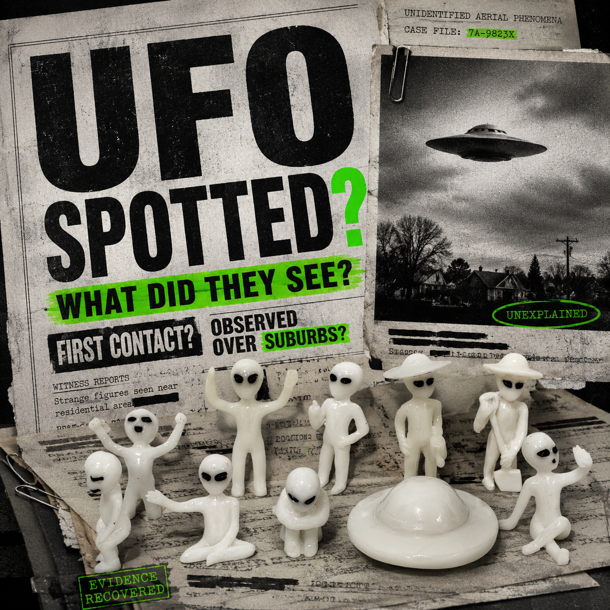 Glow-in-the-Dark Alien Figurine Set with UFO, Resin Mini Alien Decorations