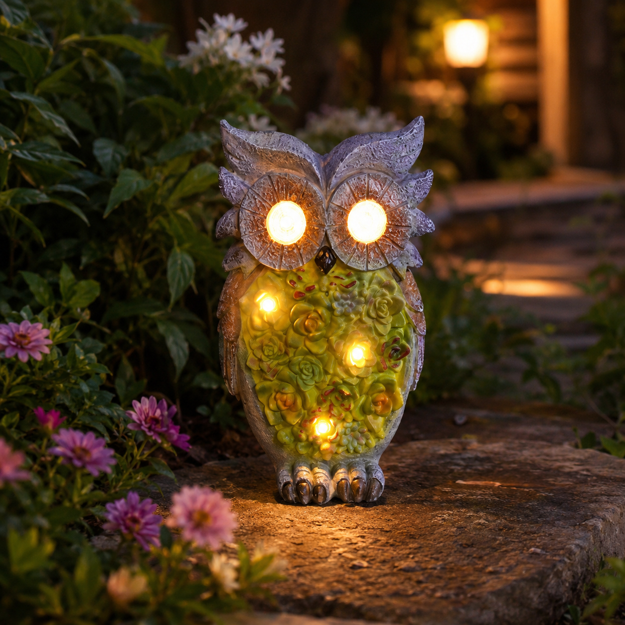 Solar Garden Animal Lights, Resin Fox Owl Snail Hedgehog Outdoor Decor