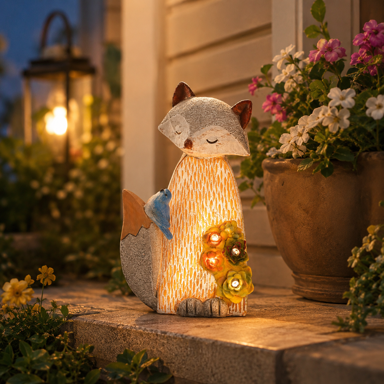 Solar Garden Animal Lights, Resin Fox Owl Snail Hedgehog Outdoor Decor