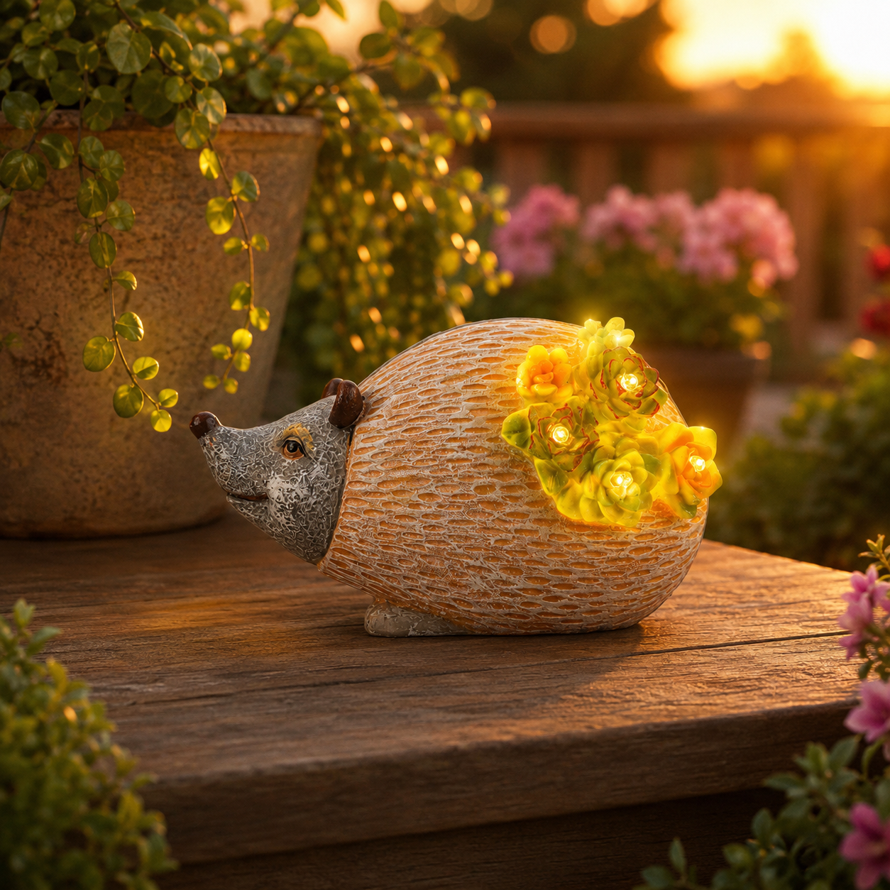 Solar Garden Animal Lights, Resin Fox Owl Snail Hedgehog Outdoor Decor