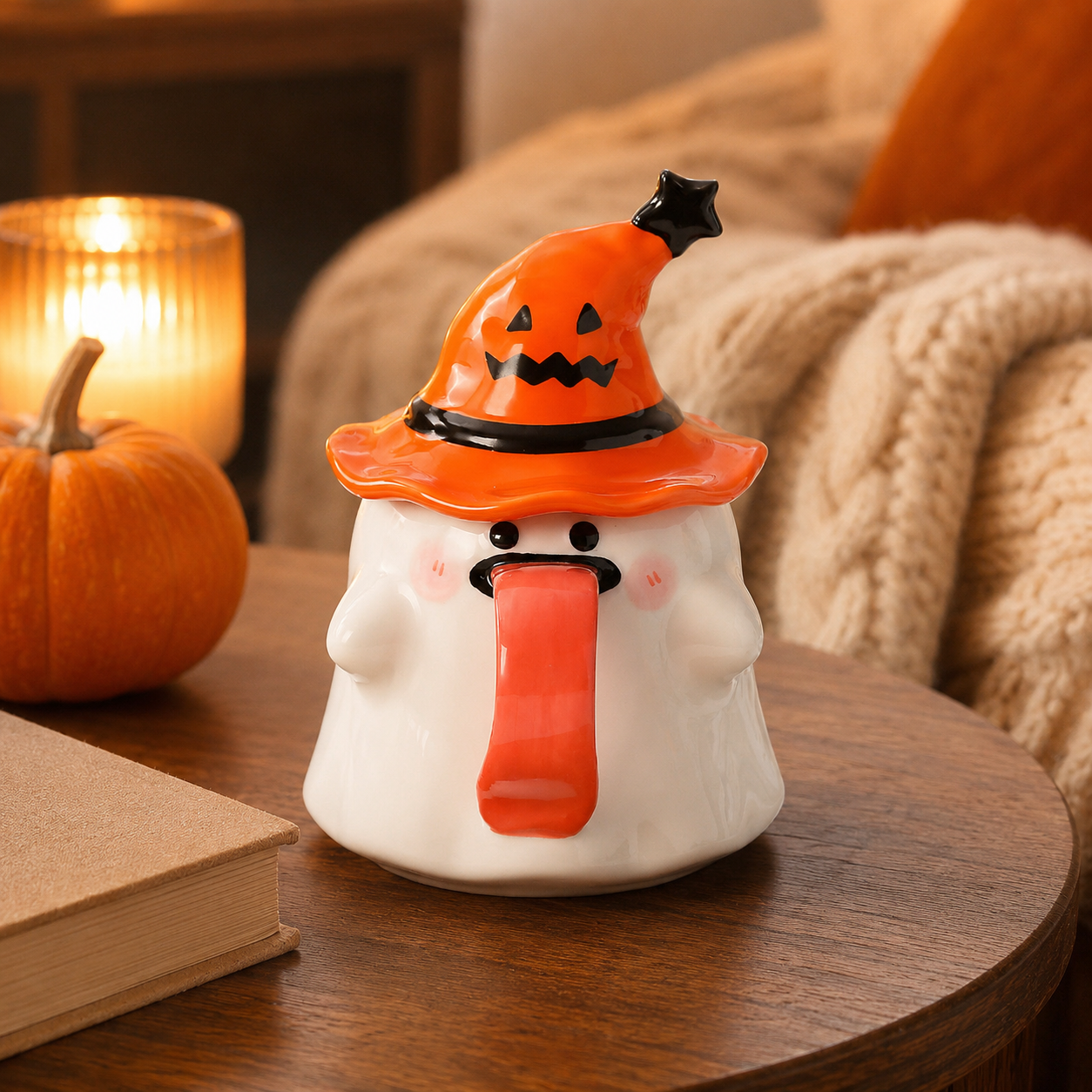Cute Halloween Ghost Ceramic Mug with Witch Hat Lid 👻