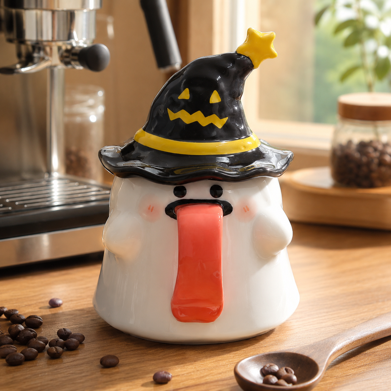 Cute Halloween Ghost Ceramic Mug with Witch Hat Lid 👻