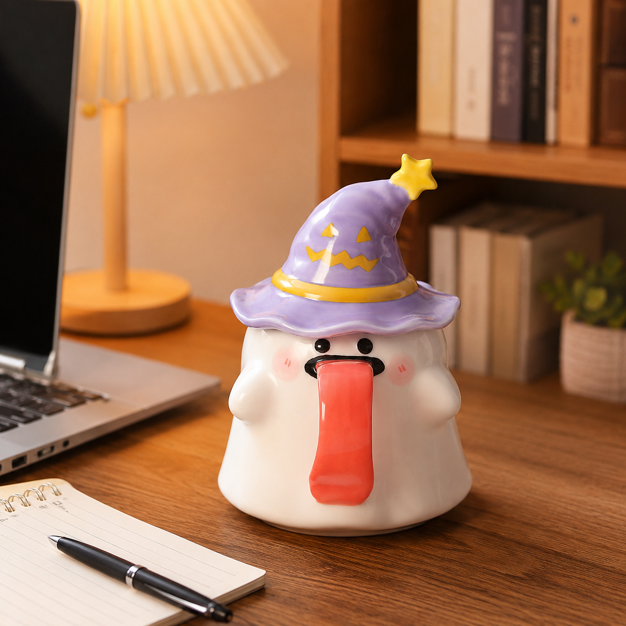 Cute Halloween Ghost Ceramic Mug with Witch Hat Lid 👻