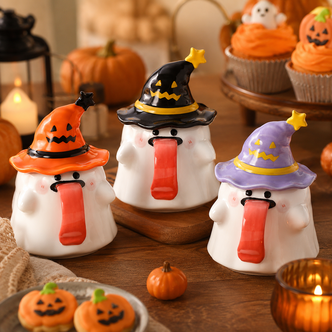Cute Halloween Ghost Ceramic Mug with Witch Hat Lid 👻