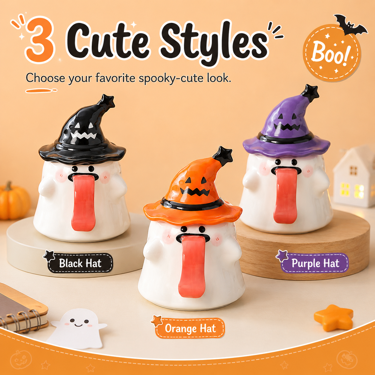 Cute Halloween Ghost Ceramic Mug with Witch Hat Lid 👻