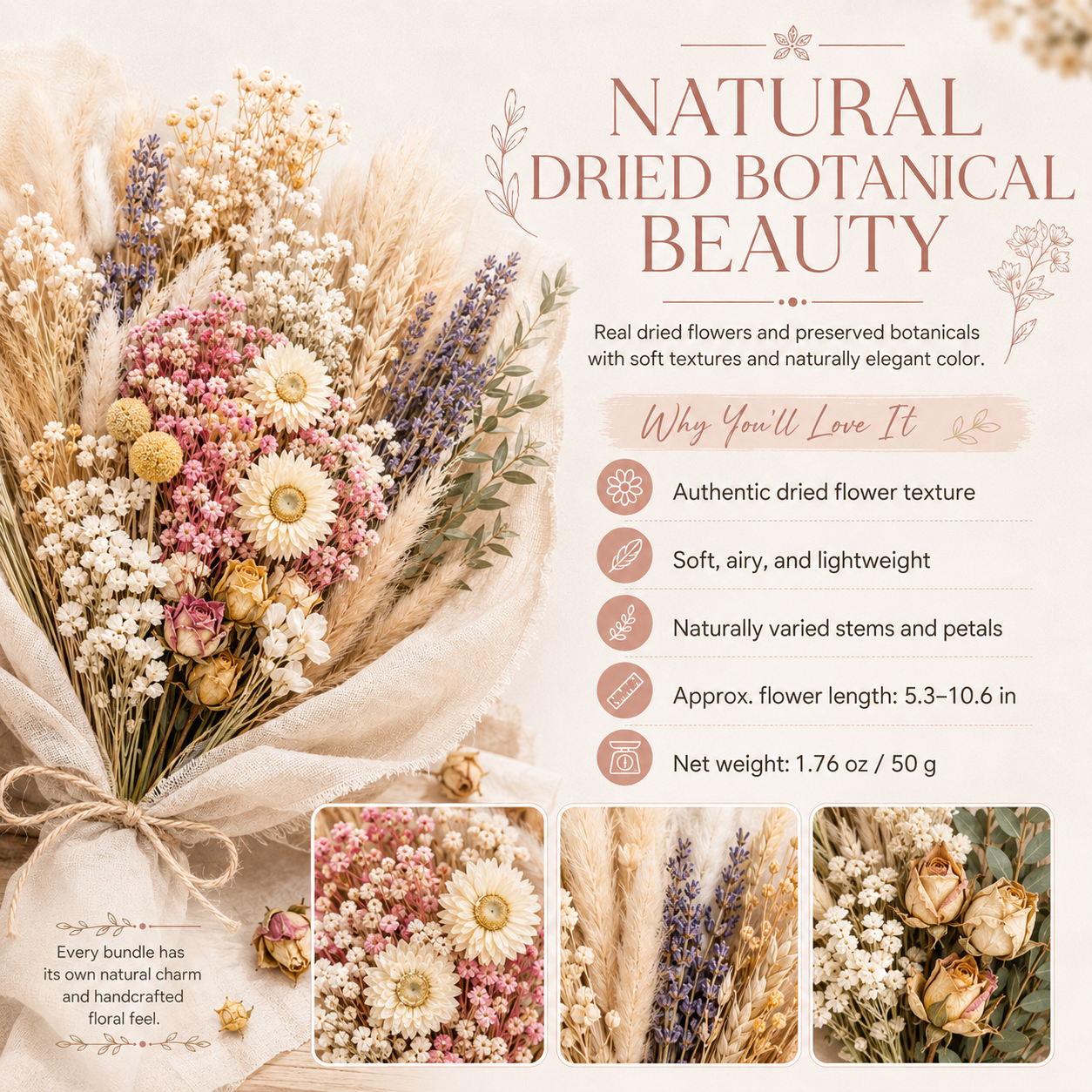 Dried Flower Bouquet Set, 7 Style Options for DIY Crafts, Vase Fillers & Home Décor 🌸