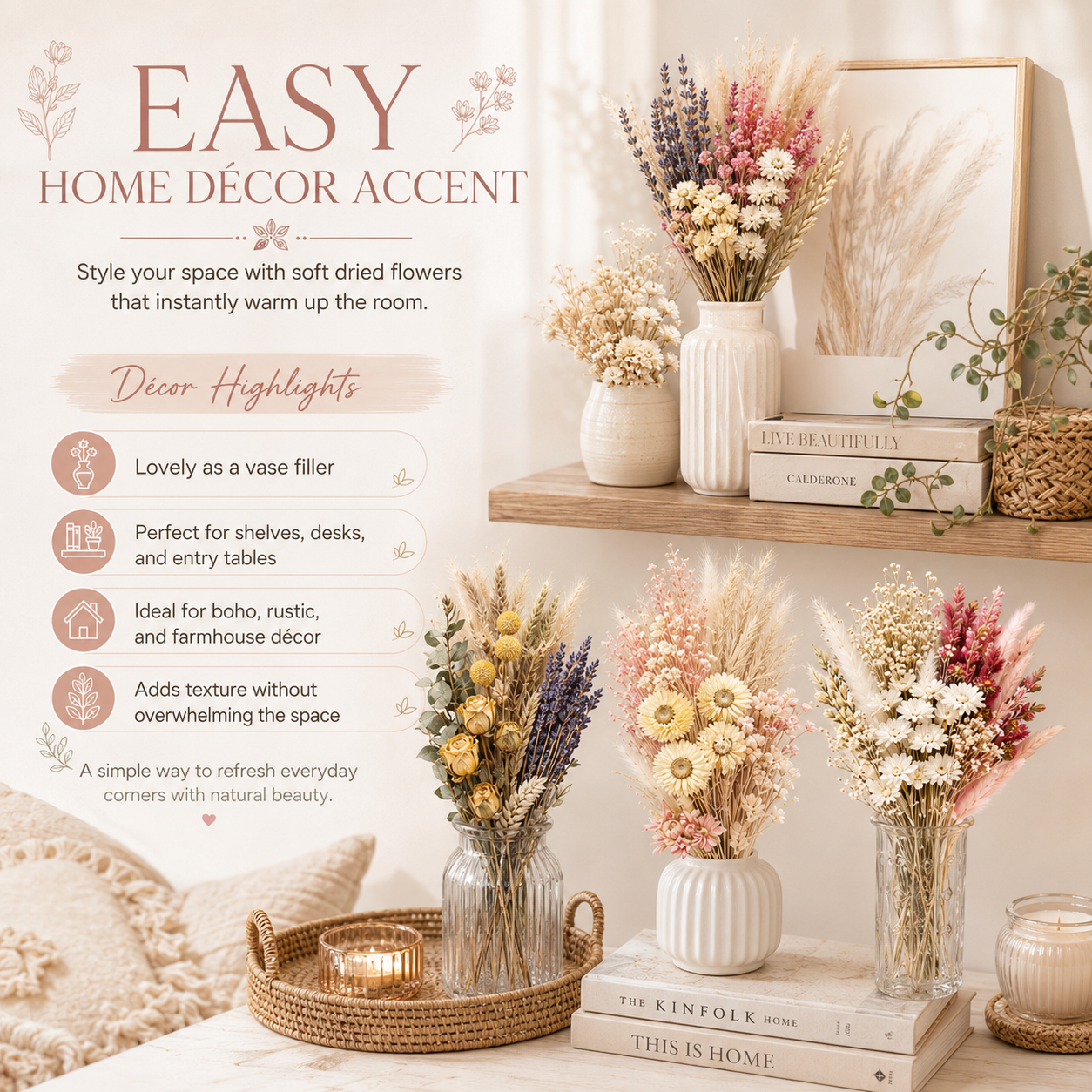 Dried Flower Bouquet Set, 7 Style Options for DIY Crafts, Vase Fillers & Home Décor 🌸