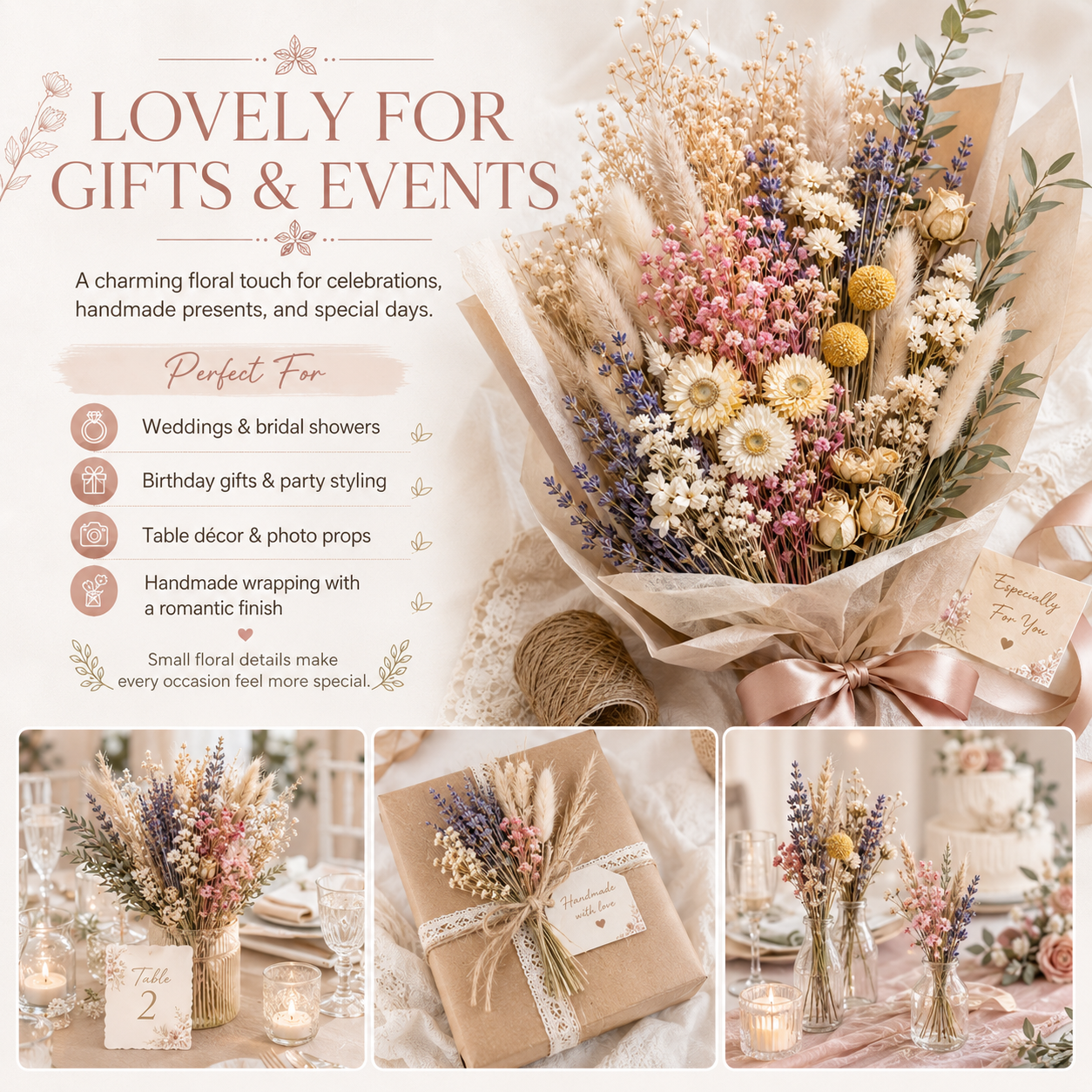 Dried Flower Bouquet Set, 7 Style Options for DIY Crafts, Vase Fillers & Home Décor 🌸