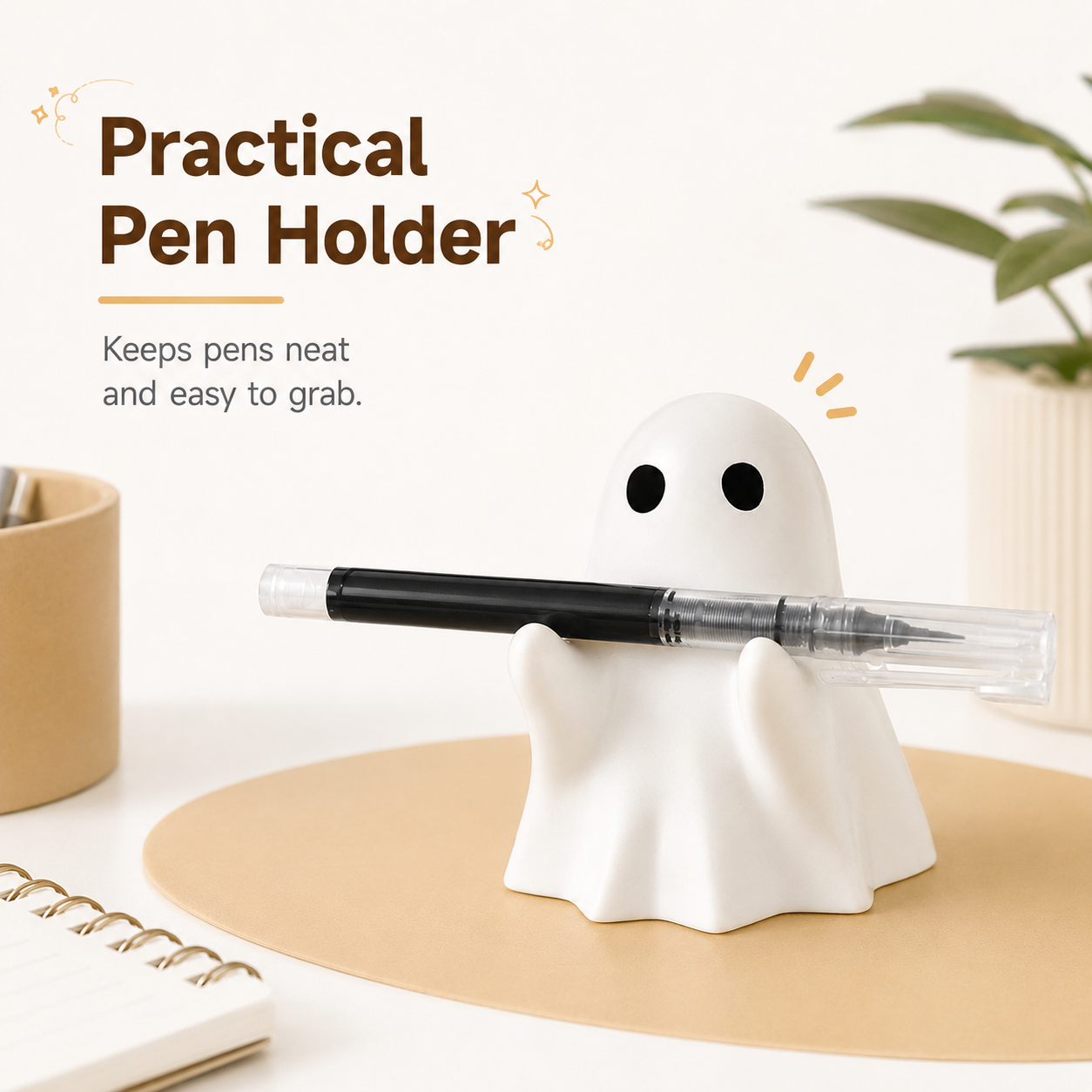 Cute Ghost Pen Holder, 2-Pack Mini Resin Desk Organizer 👻