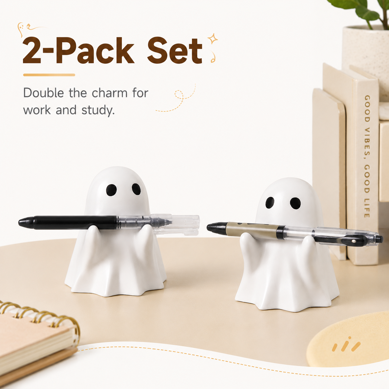 Cute Ghost Pen Holder, 2-Pack Mini Resin Desk Organizer 👻