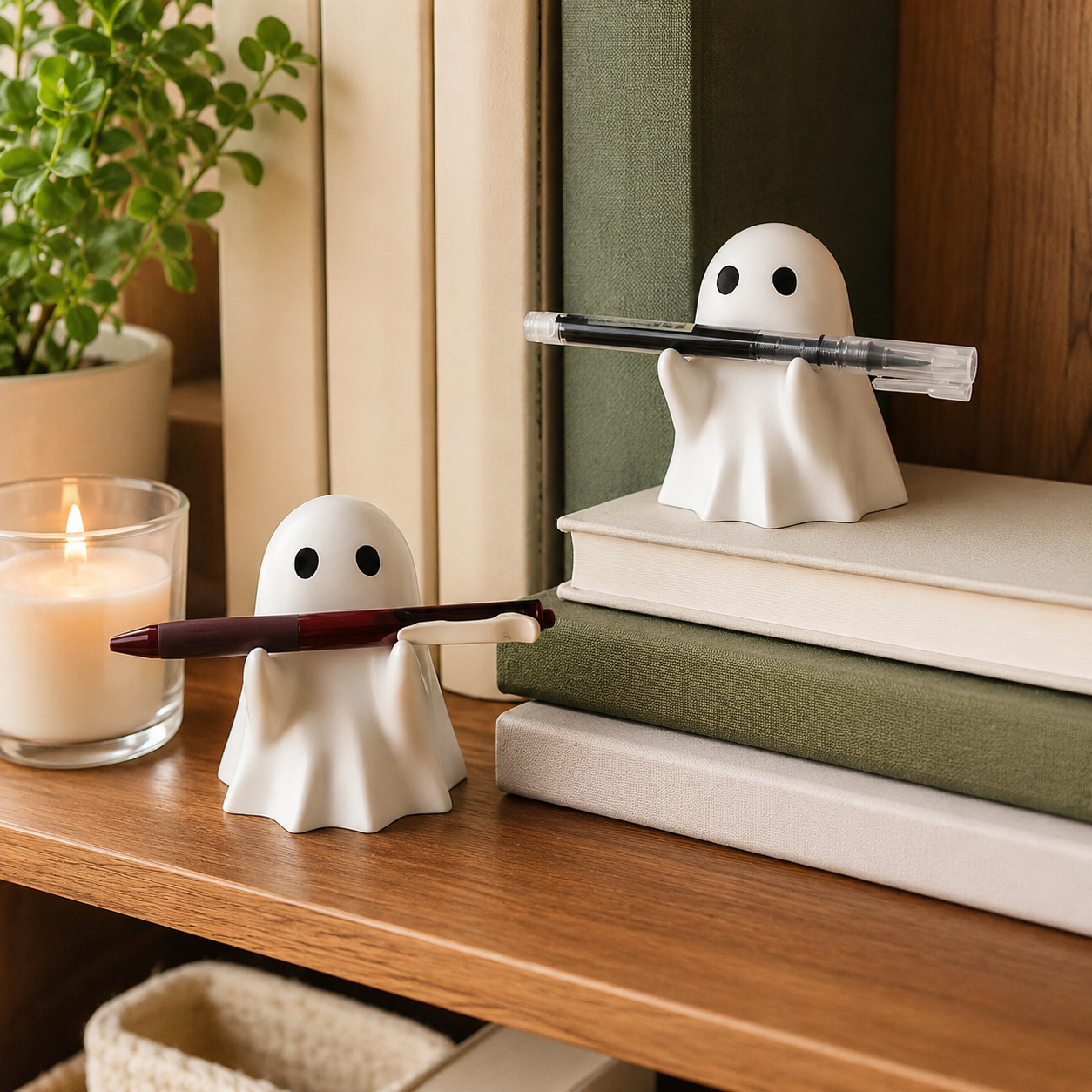 Cute Ghost Pen Holder, 2-Pack Mini Resin Desk Organizer 👻