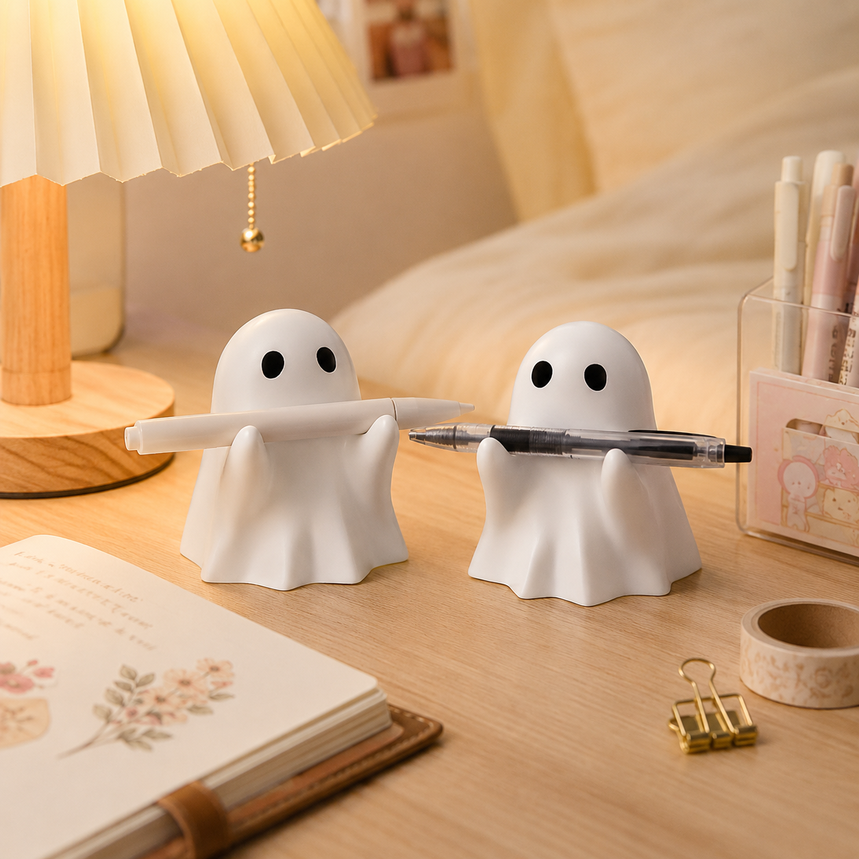 Cute Ghost Pen Holder, 2-Pack Mini Resin Desk Organizer 👻