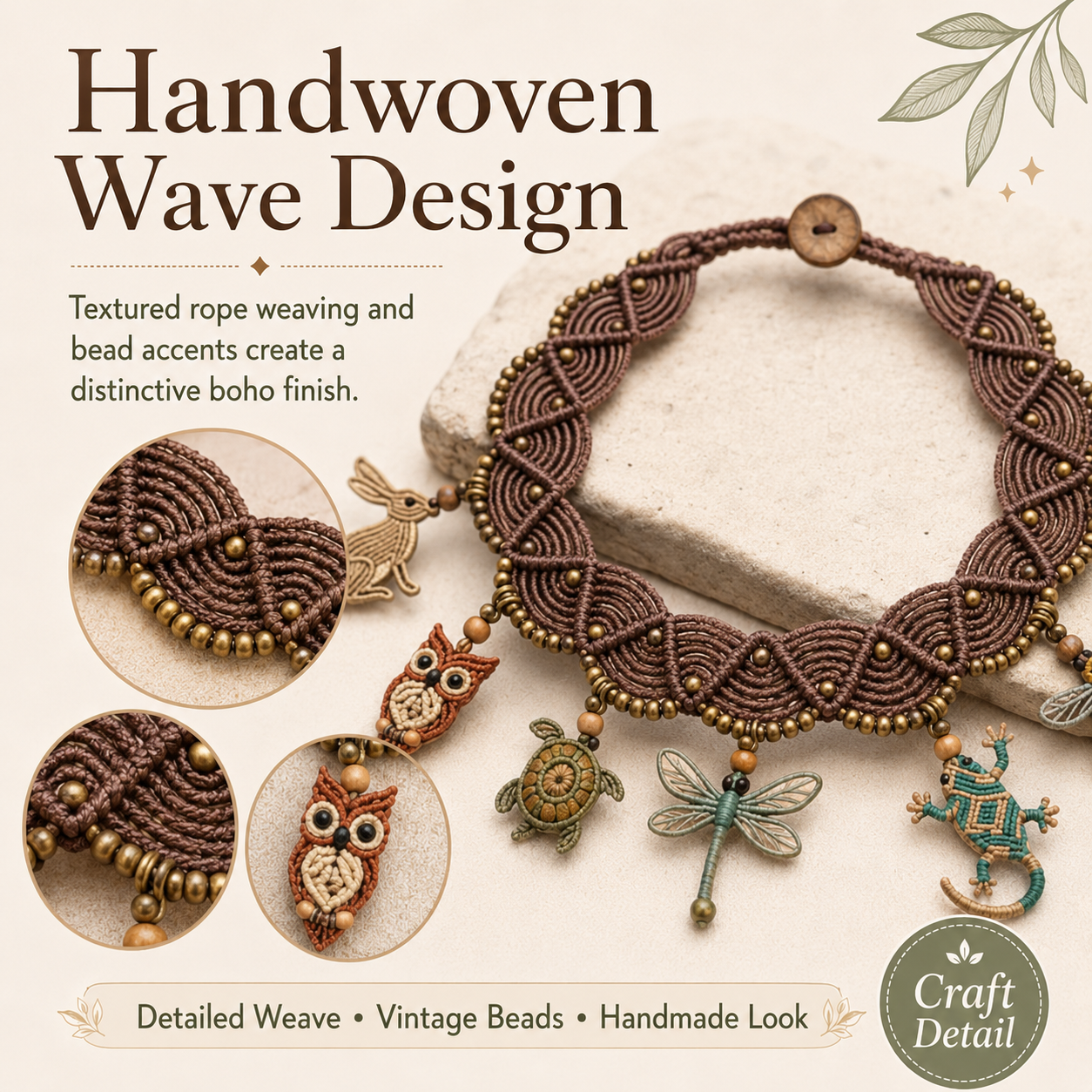 Lucky Guardian Animal Charm Anklet – Boho Woven Wave Rope Ankle Bracelet 🦉🐢🐝