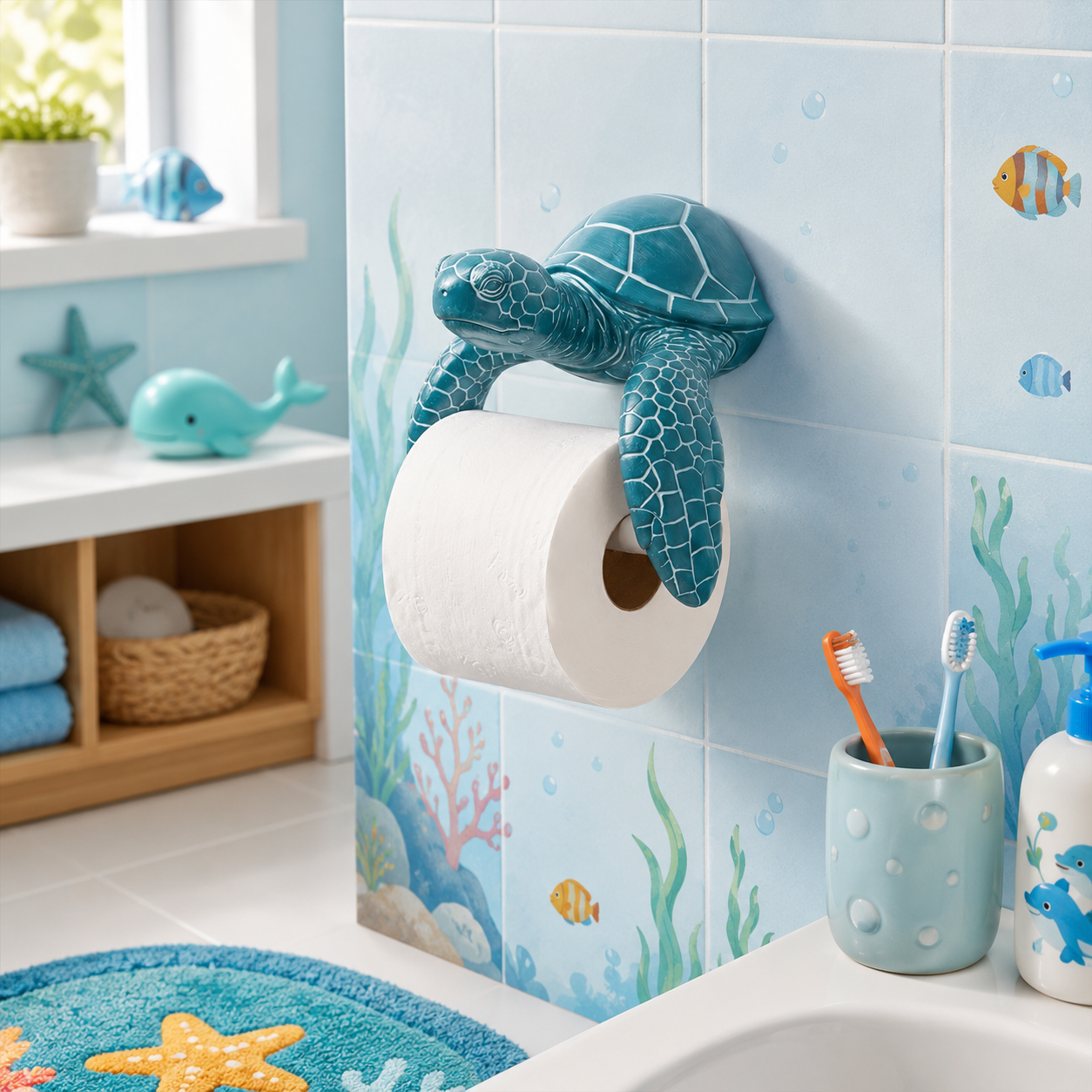 Sea Turtle Wall-Mount Toilet Paper Holder 🐢