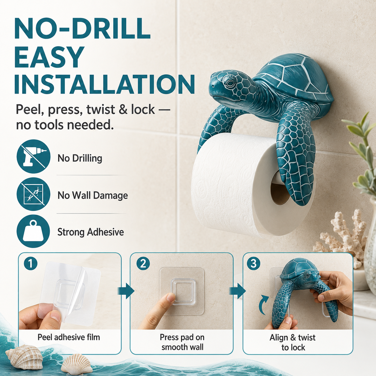Sea Turtle Wall-Mount Toilet Paper Holder 🐢