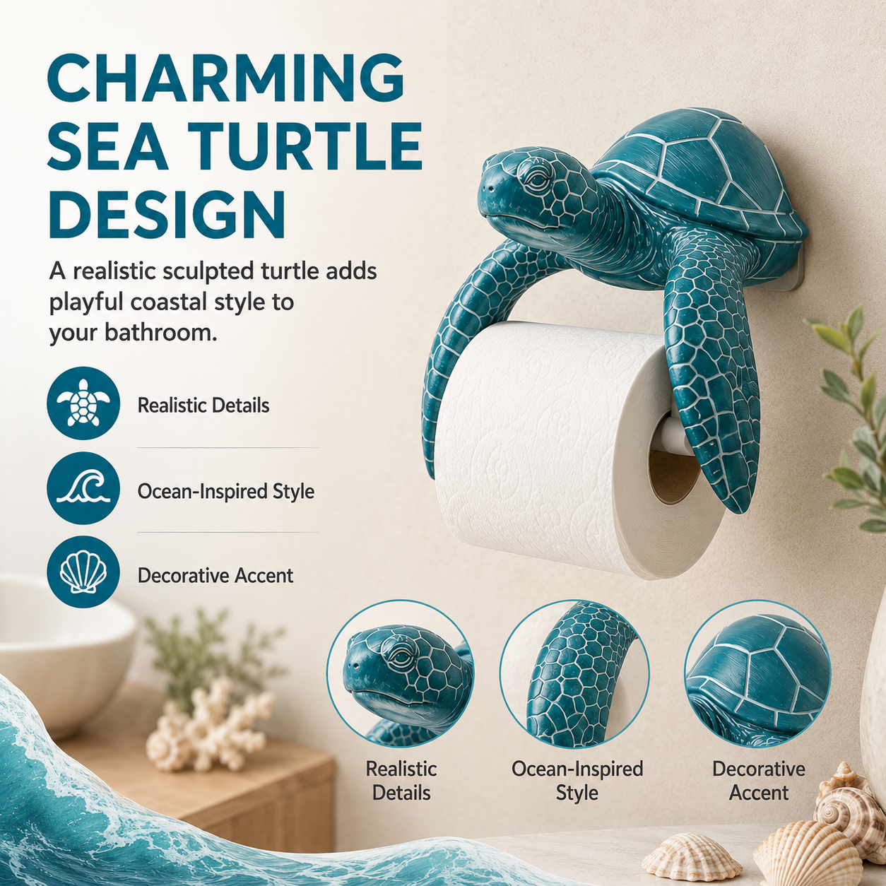 Sea Turtle Wall-Mount Toilet Paper Holder 🐢