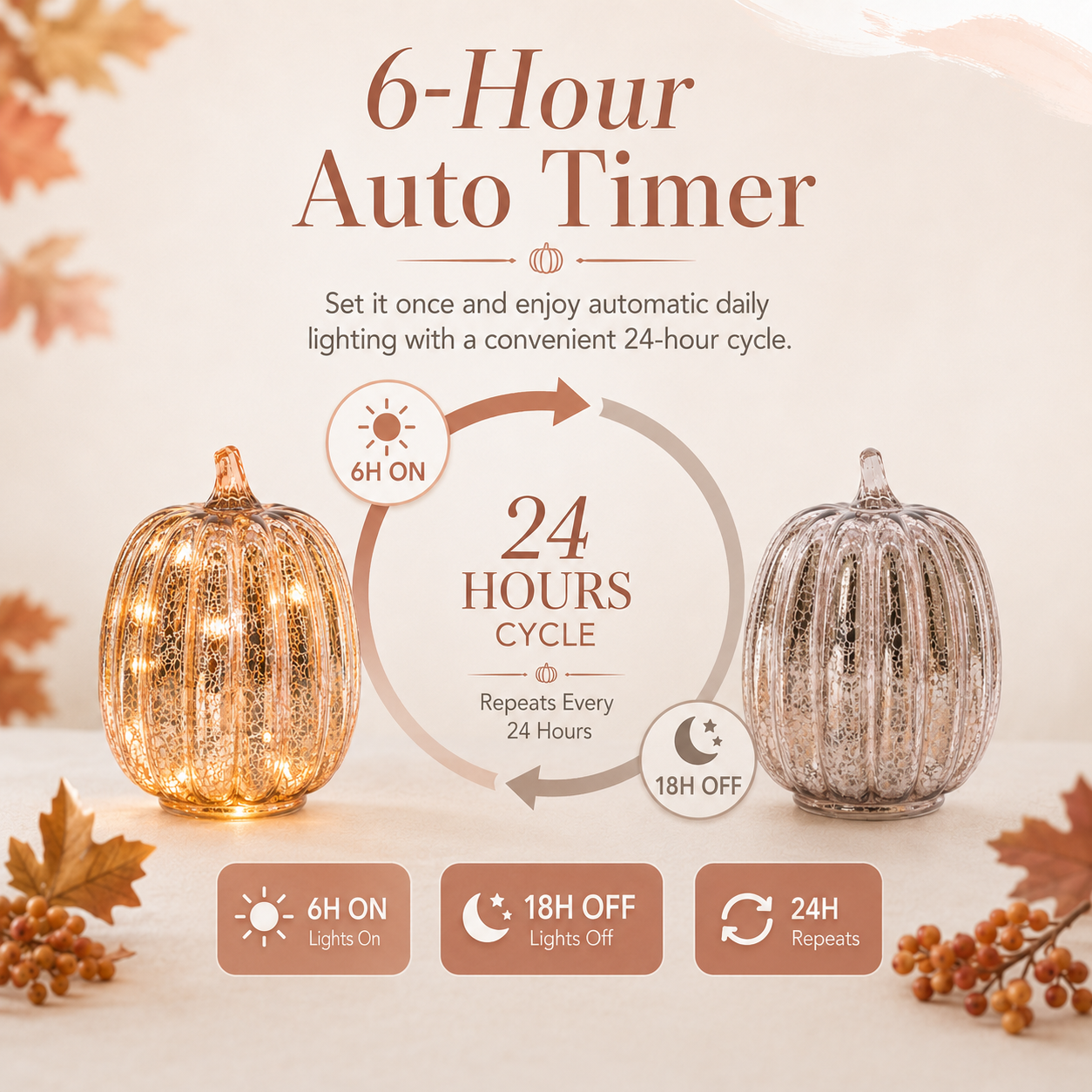 Rose Gold Mercury Glass Pumpkin Light – Battery Operated Fall Tabletop