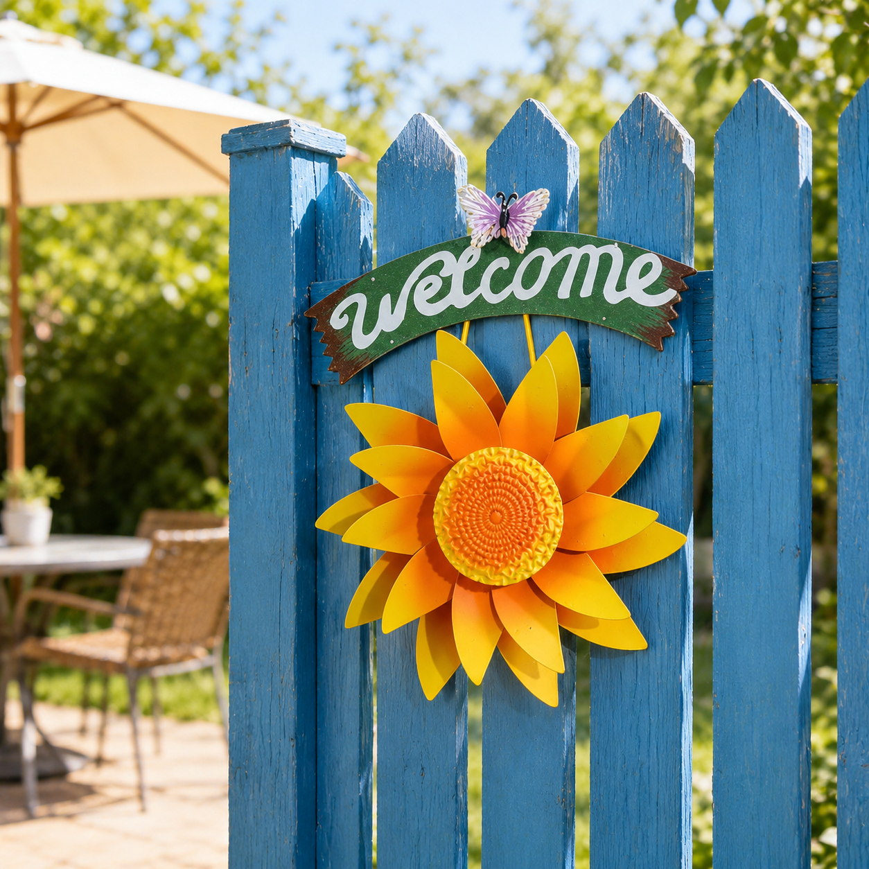 Rotating Sunflower Wind Spinner Garden Decor, Outdoor Flower Windmill Stake & Wall Welcome Sign for Lawn, Fence, Porch, Patio and Flower Bed
