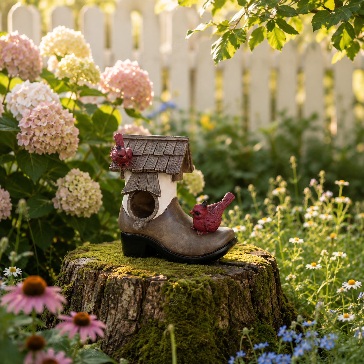 Rustic Boot Birdhouse Garden Decor, Resin Cardinal Bird House
