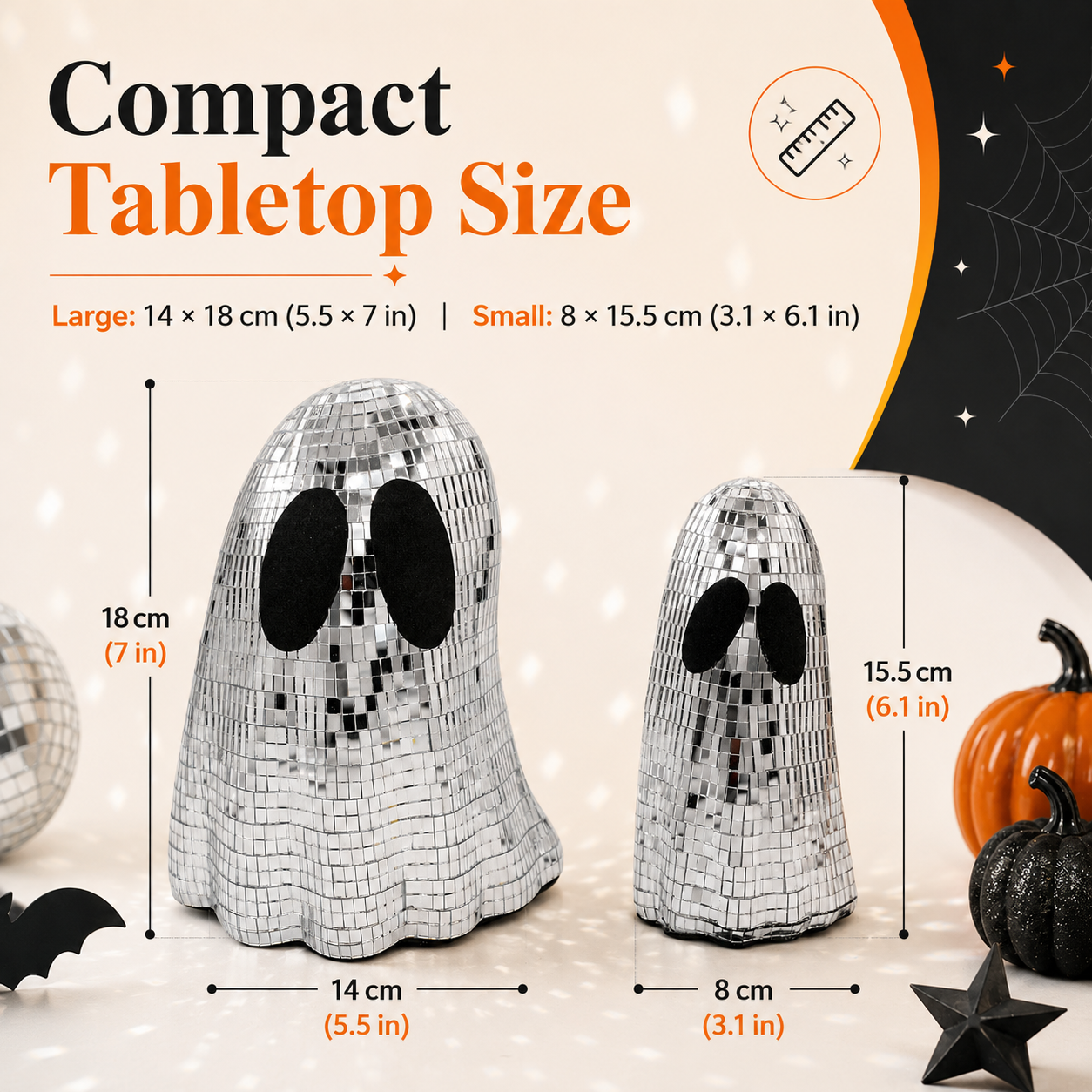 Disco Ghost Mirror Decor Set – Silver Mosaic Halloween Tabletop Ghosts