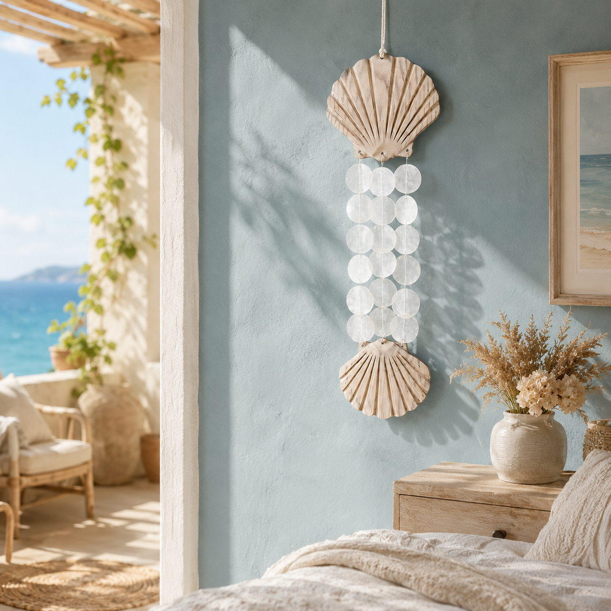 Coastal Acrylic Wind Chime Hanging Decor 🐚 – Wooden Sea Animal Wall Ornament