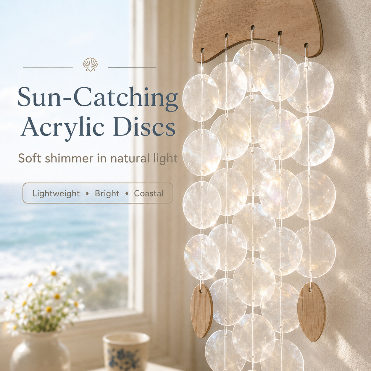 Coastal Acrylic Wind Chime Hanging Decor 🐚 – Wooden Sea Animal Wall Ornament