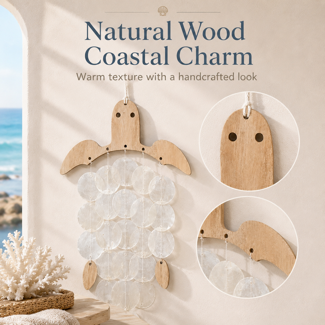 Coastal Acrylic Wind Chime Hanging Decor 🐚 – Wooden Sea Animal Wall Ornament