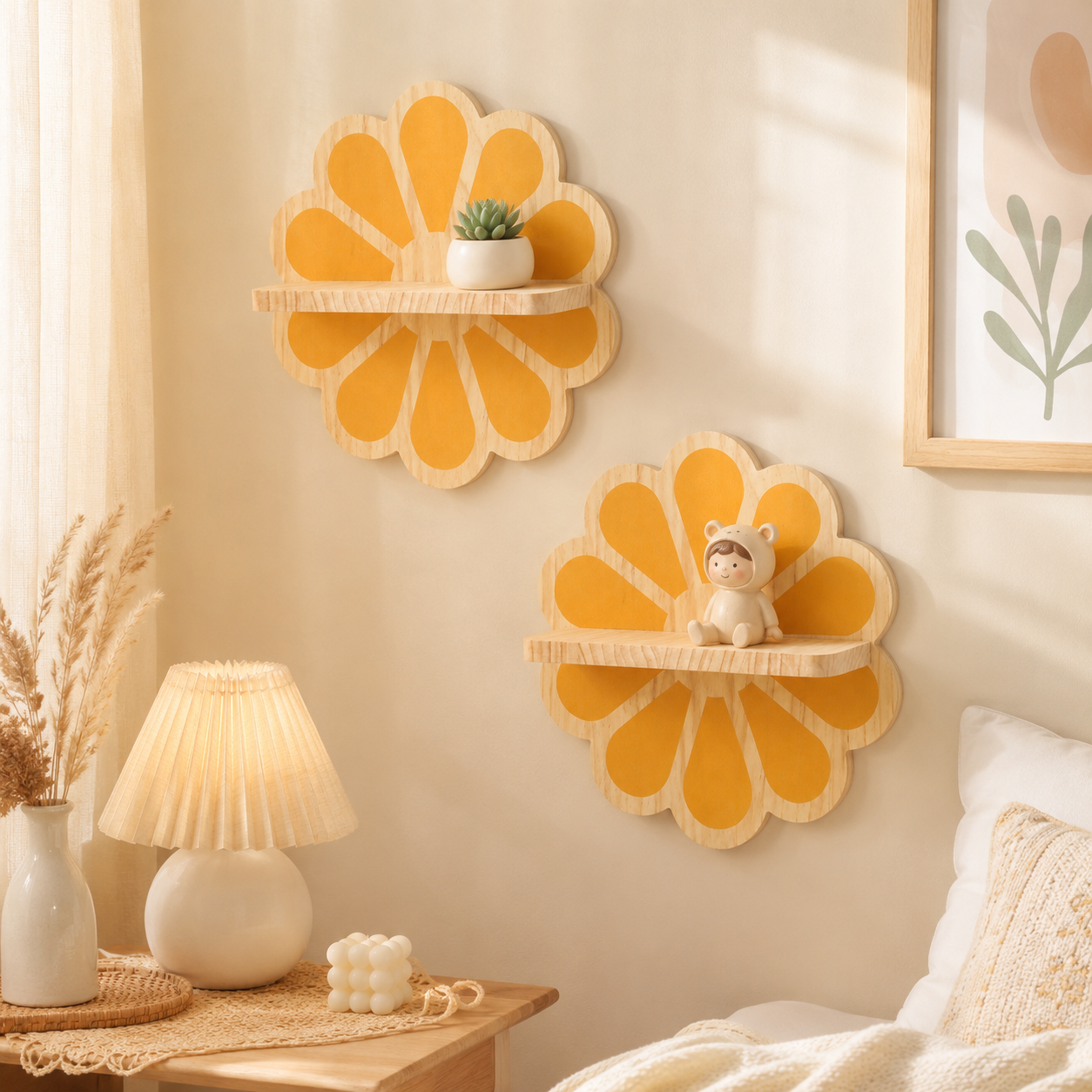 Wooden Daisy Wall Shelf – Cute Flower Wall Mounted Storage Rack