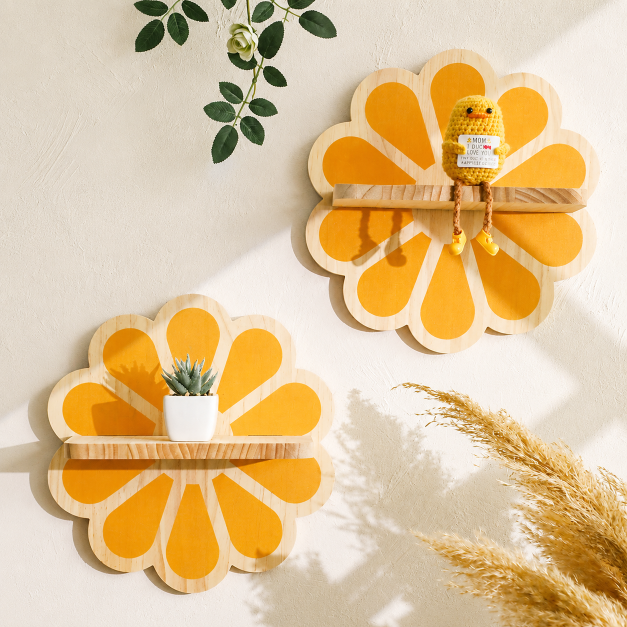 Wooden Daisy Wall Shelf – Cute Flower Wall Mounted Storage Rack