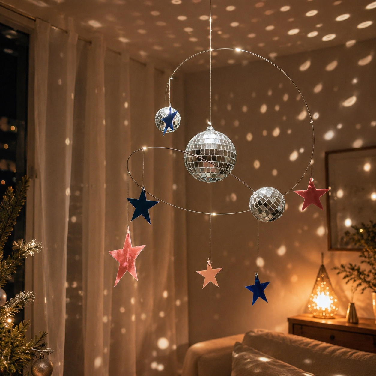 Star Orbit Disco Ball Hanging Decor – Celestial Mirror Ball