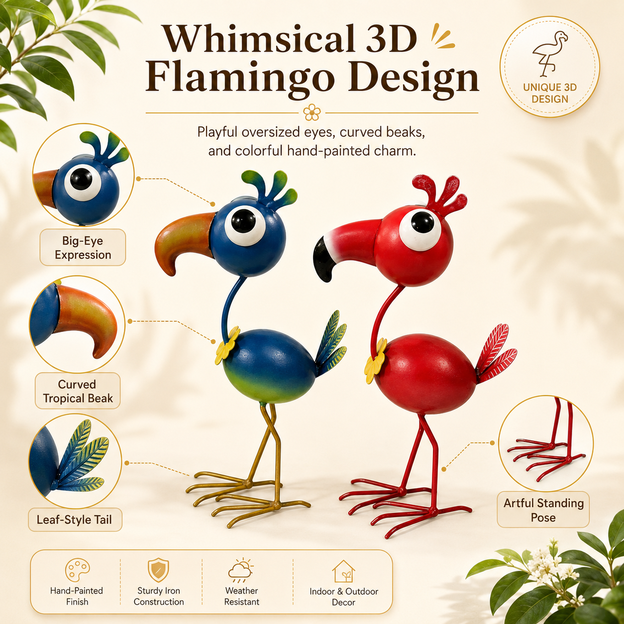 3D Metal Flamingo Garden Decor – Whimsical Iron Flamingo Statue for Outdoor Yard, Patio & Lawn 🦩