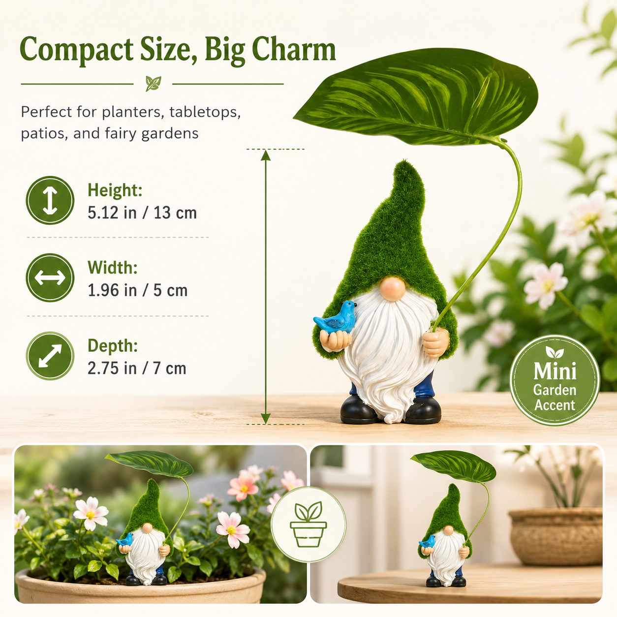 Mini Garden Gnome Figurine with Leaf Umbrella🍃