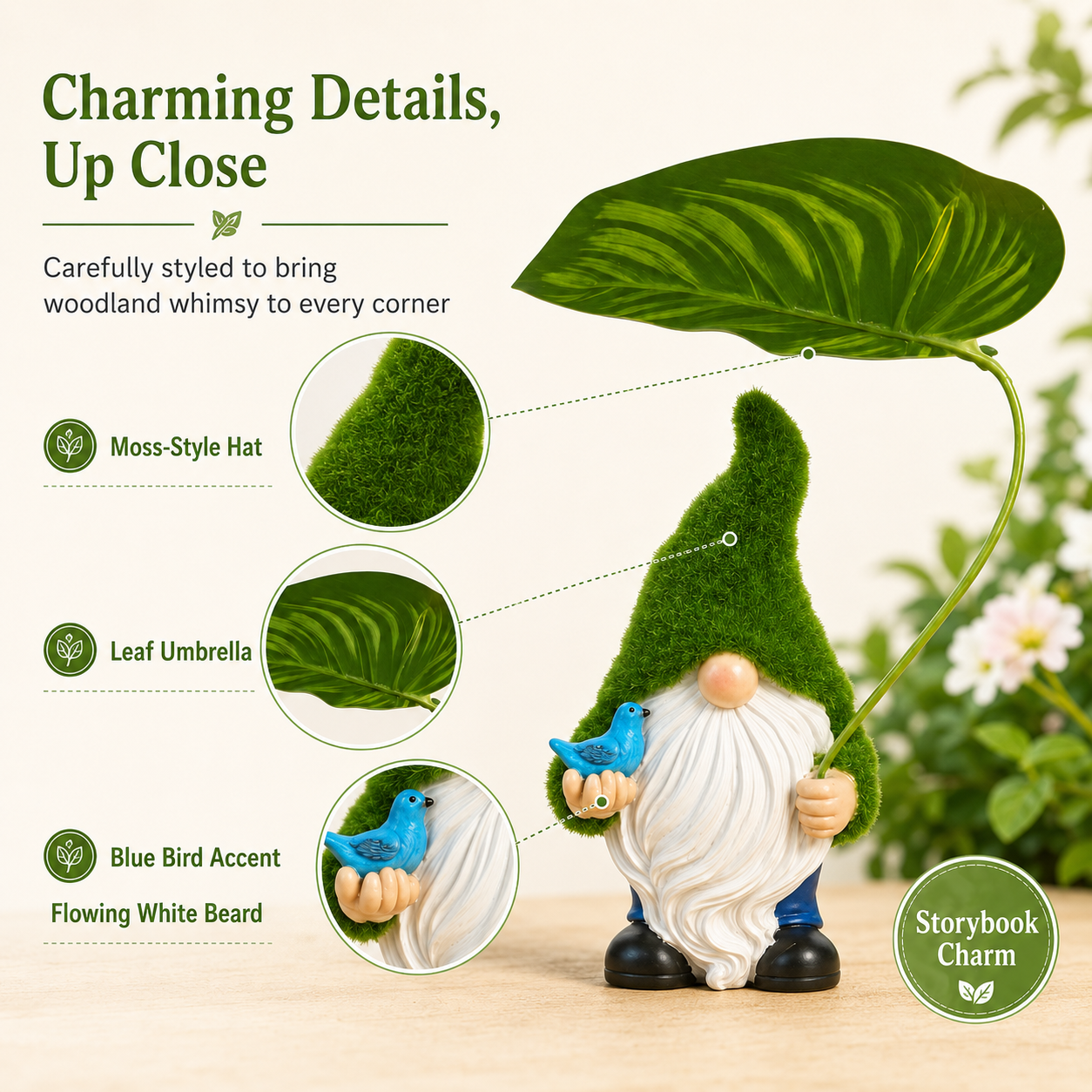 Mini Garden Gnome Figurine with Leaf Umbrella🍃