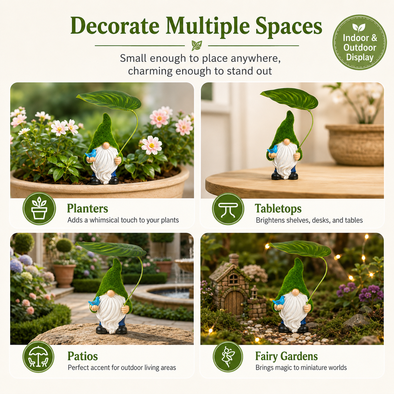 Mini Garden Gnome Figurine with Leaf Umbrella🍃