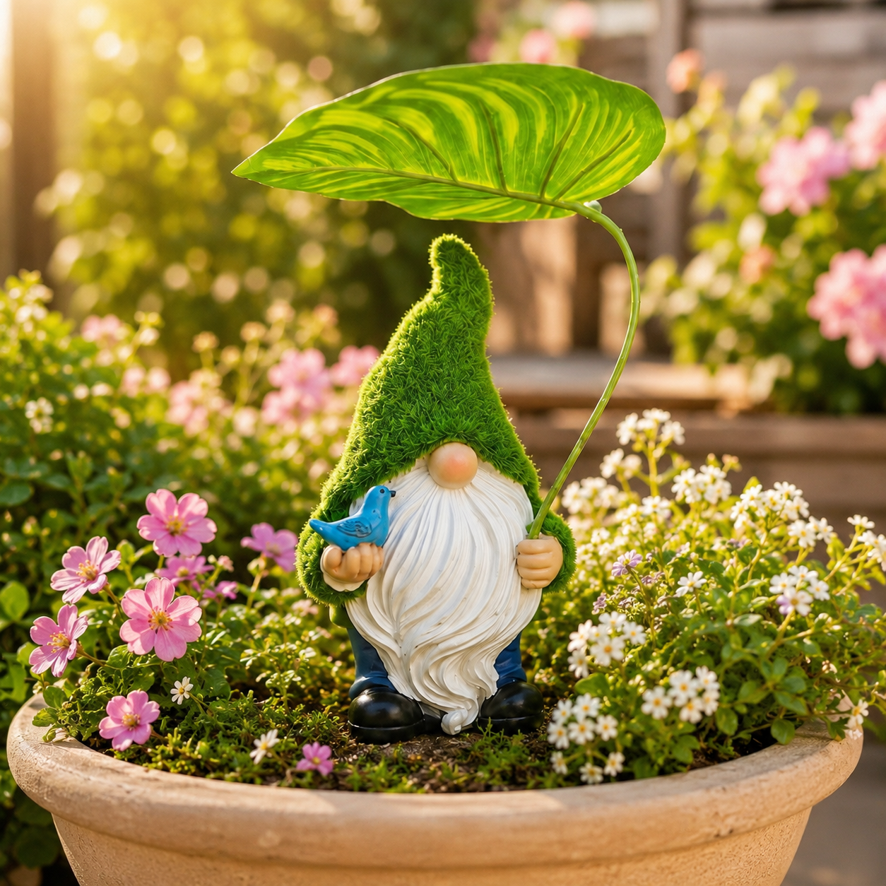 Mini Garden Gnome Figurine with Leaf Umbrella🍃