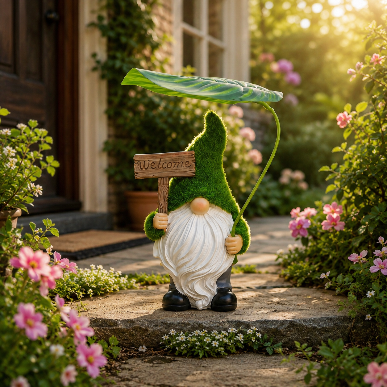 Mini Garden Gnome Figurine with Leaf Umbrella🍃