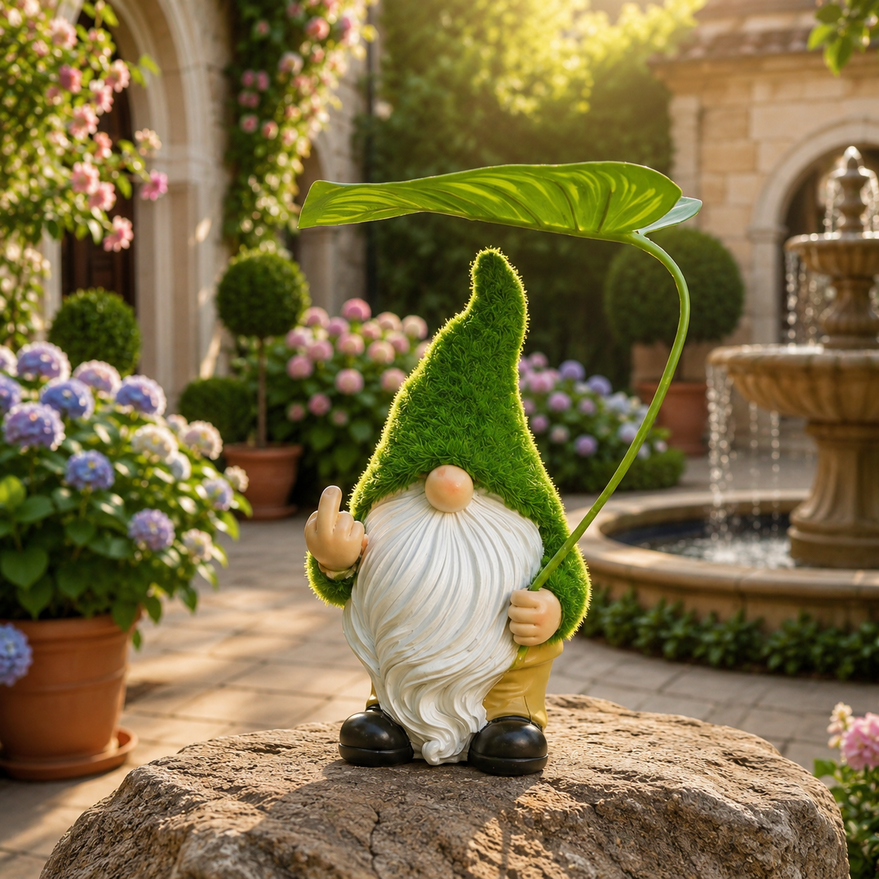Mini Garden Gnome Figurine with Leaf Umbrella🍃