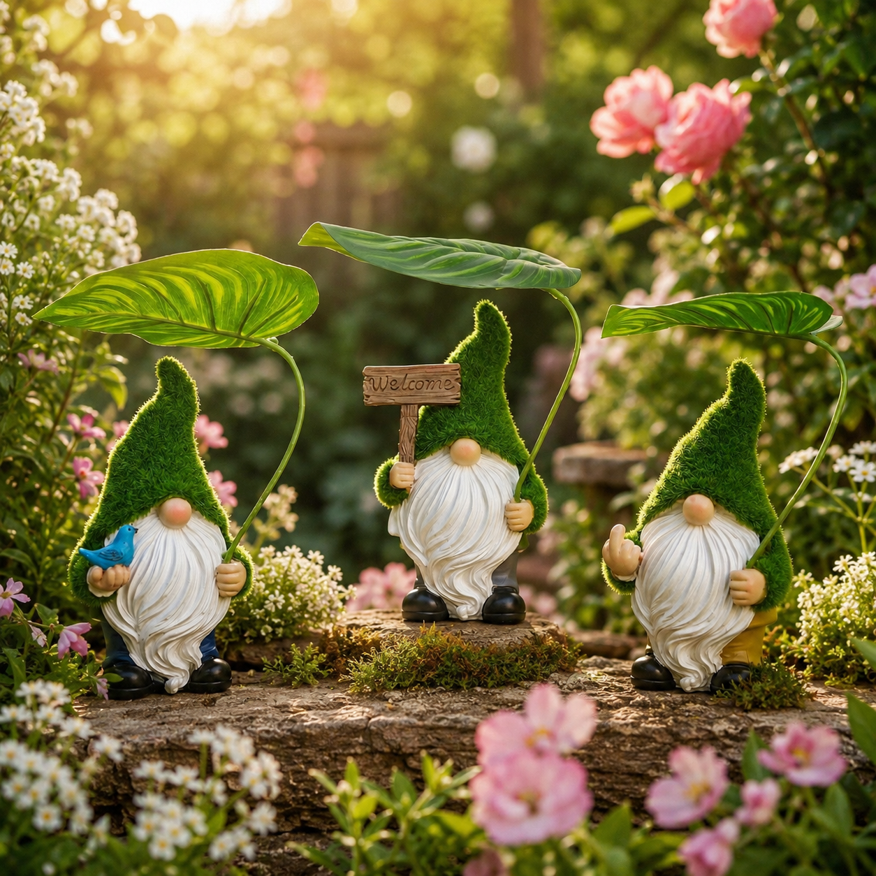 Mini Garden Gnome Figurine with Leaf Umbrella🍃