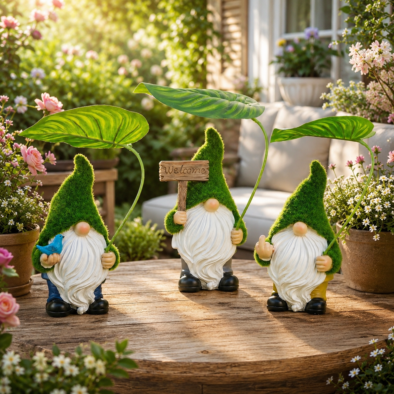 Mini Garden Gnome Figurine with Leaf Umbrella🍃